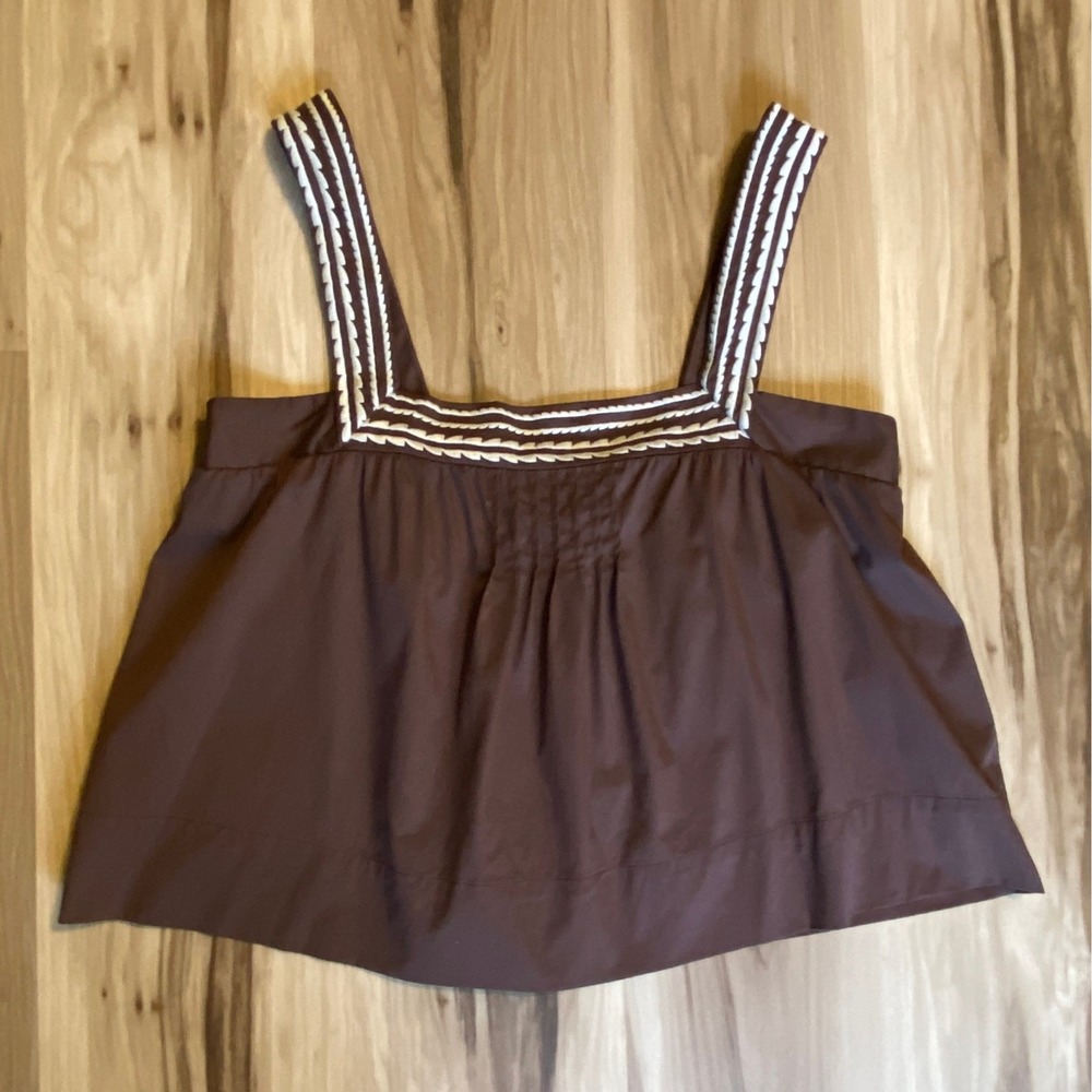 Caroline Constas Brown Embroidered Square Neck Camisole Top Size Medium